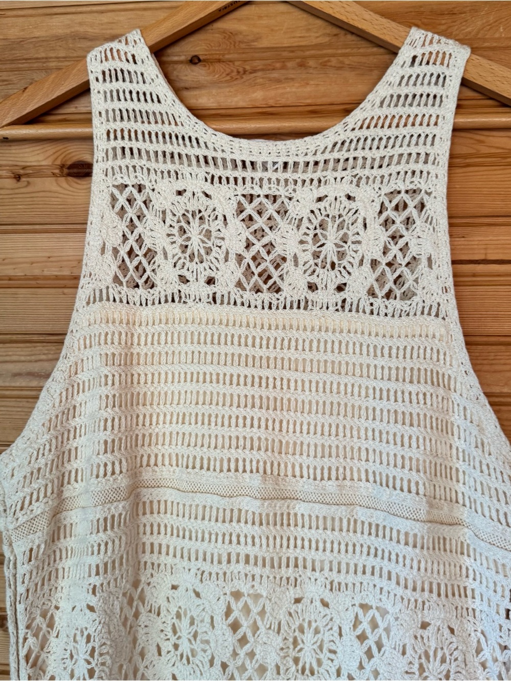 BB Dakota Steve Madden Crochet Maxi Dress Cream Large Boho Beach Coastal Cowgirl - Picture 8 of 9